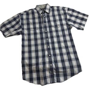 Panhandle Select Pearl Snap‎ Shirt Men S Blue Stripe Short Sleeve Western
